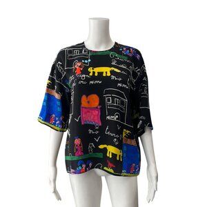 Dolce & Gabbana 2015 RTW Black Mother Drawing Doodle Blouse Top size IT 44/8